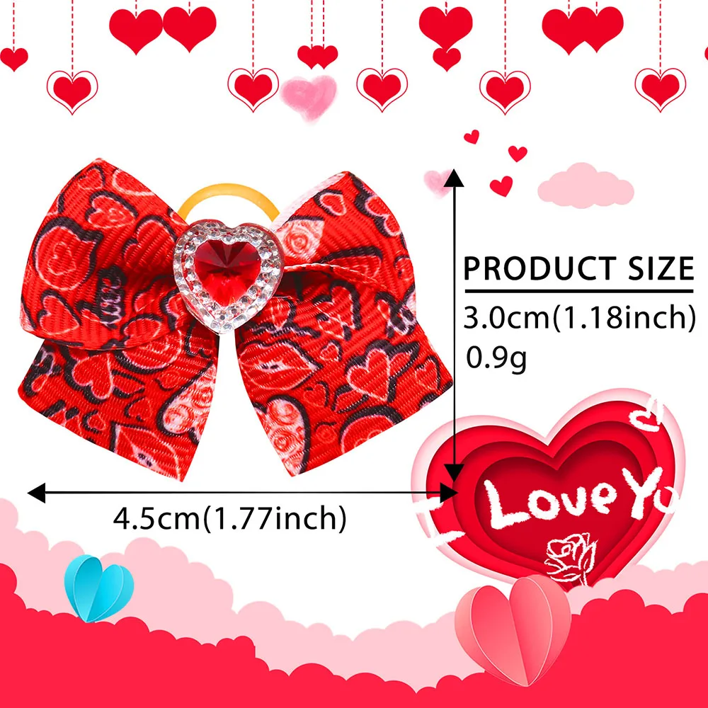 10PCS Valentine\'s Day Dog Bows Red Style Hair Bow Rubber Band for Dogs Fashion Puppy Cat Hair Boutique Dog Hair Accessories