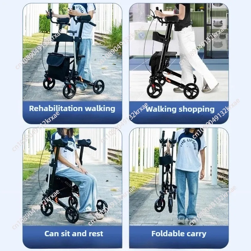Aluminum Alloy Rollator Walker with 360° Swivel Wheels Height Adjustable Handle Post-Surgery Lumbar Support Rehabilitation Aid