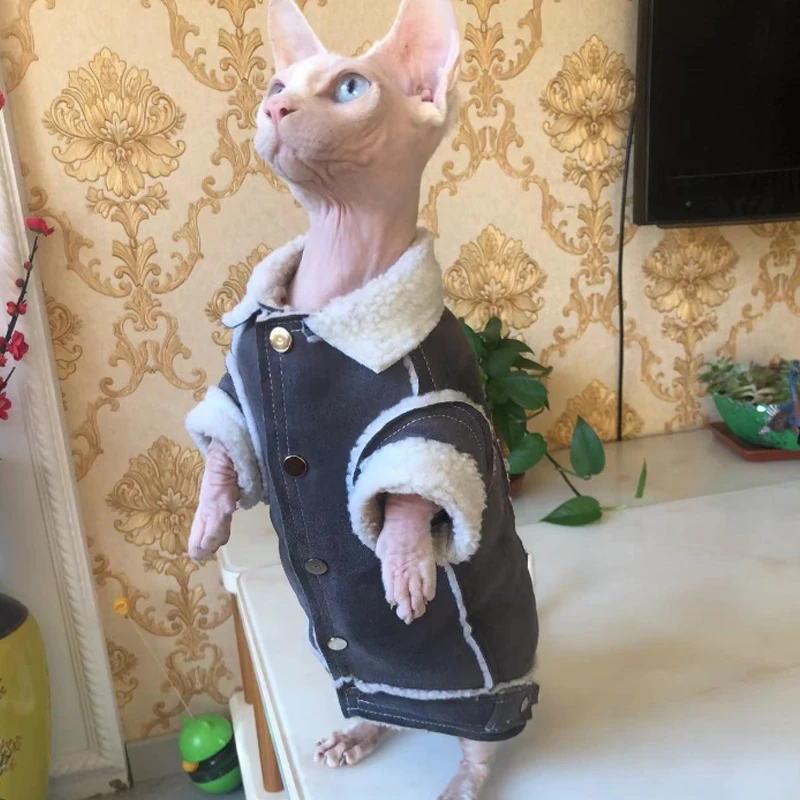 Winter Cardigan Jacket for Sphynx Cat Warm Fleece Coat For Devon Rex Fashion Pajama for Kittens Cat Products - Image 5