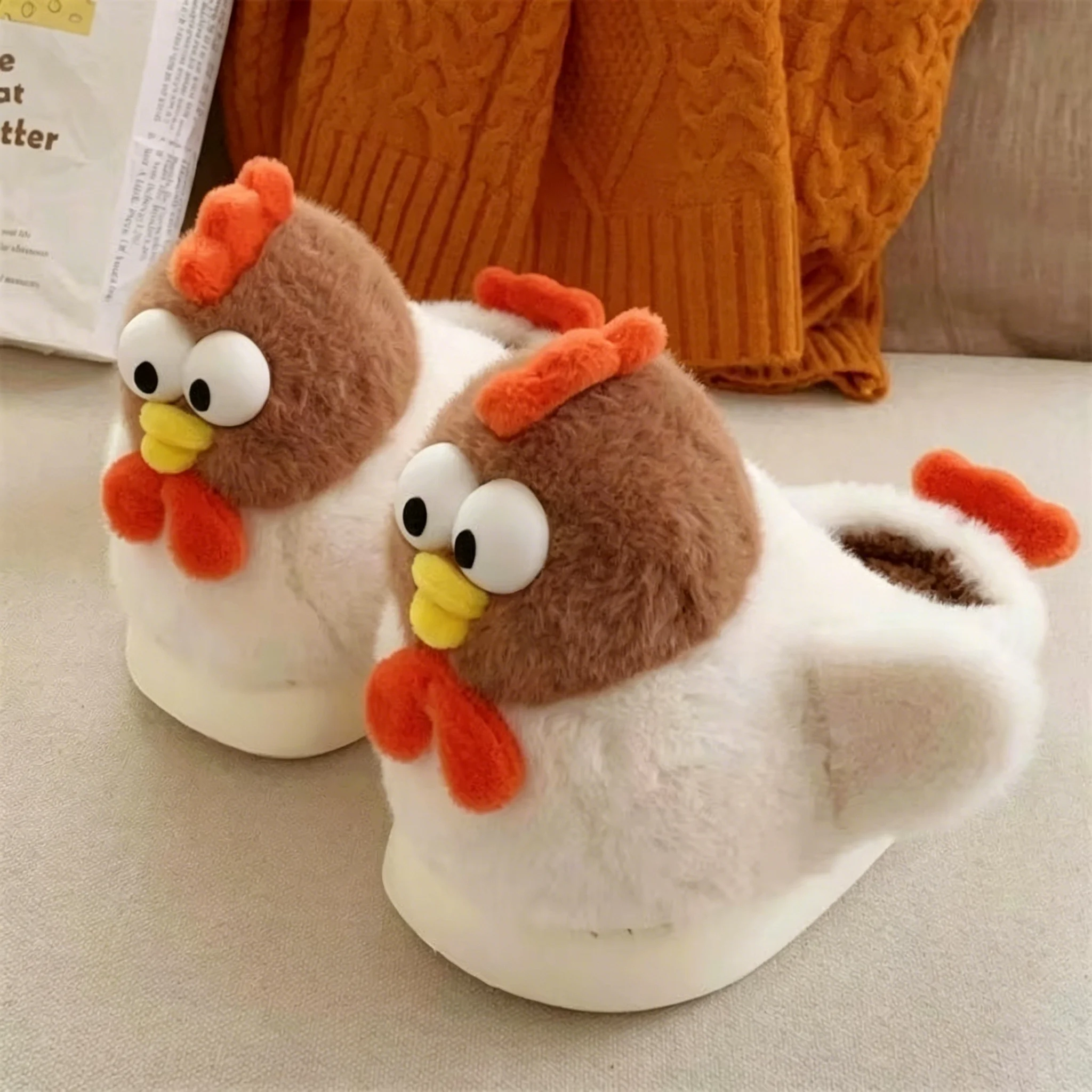 New Personalised Hen Slippers Woman Winter 3D Cartoon Animal Designer Shoes Women's Home Warm Fuzzy Slides Slipper Lady Fun Shoe