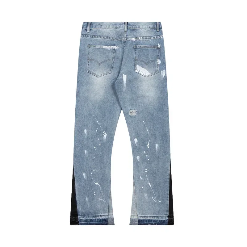 Contra cor graffiti pintado pantalones hombre jeans baggy para homens desgastado buraco em linha reta y2k angustiado denim calças de grandes