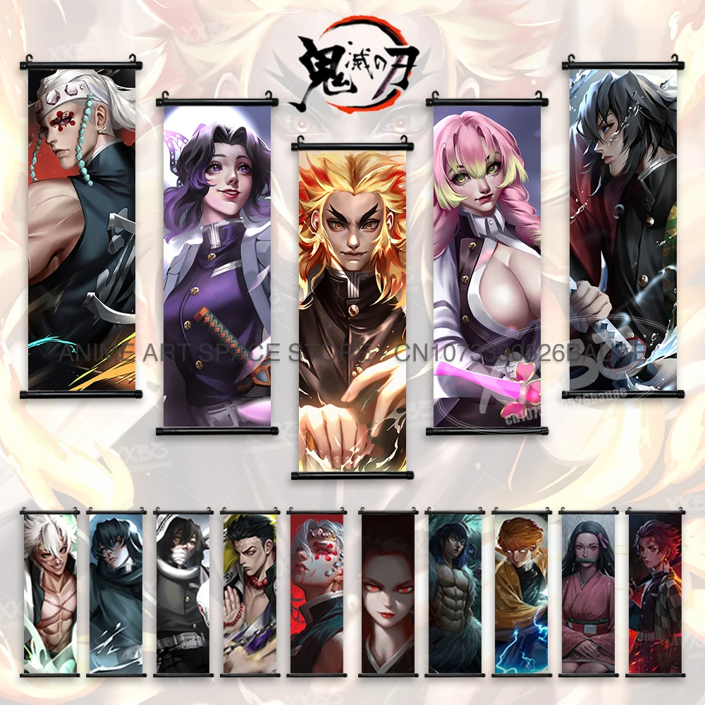 Demon Slayer Hanging Painting Kamado Nezuko Wall Art Anime Poster Kamado Tanjirou Home Decor Agatsuma Zenitsu Scroll Pictures