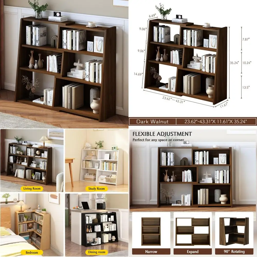 

3-Tier Wooden Ladder Style Bookshelf for Compact Spaces or Corners, Dark Walnut Finish, Small Size