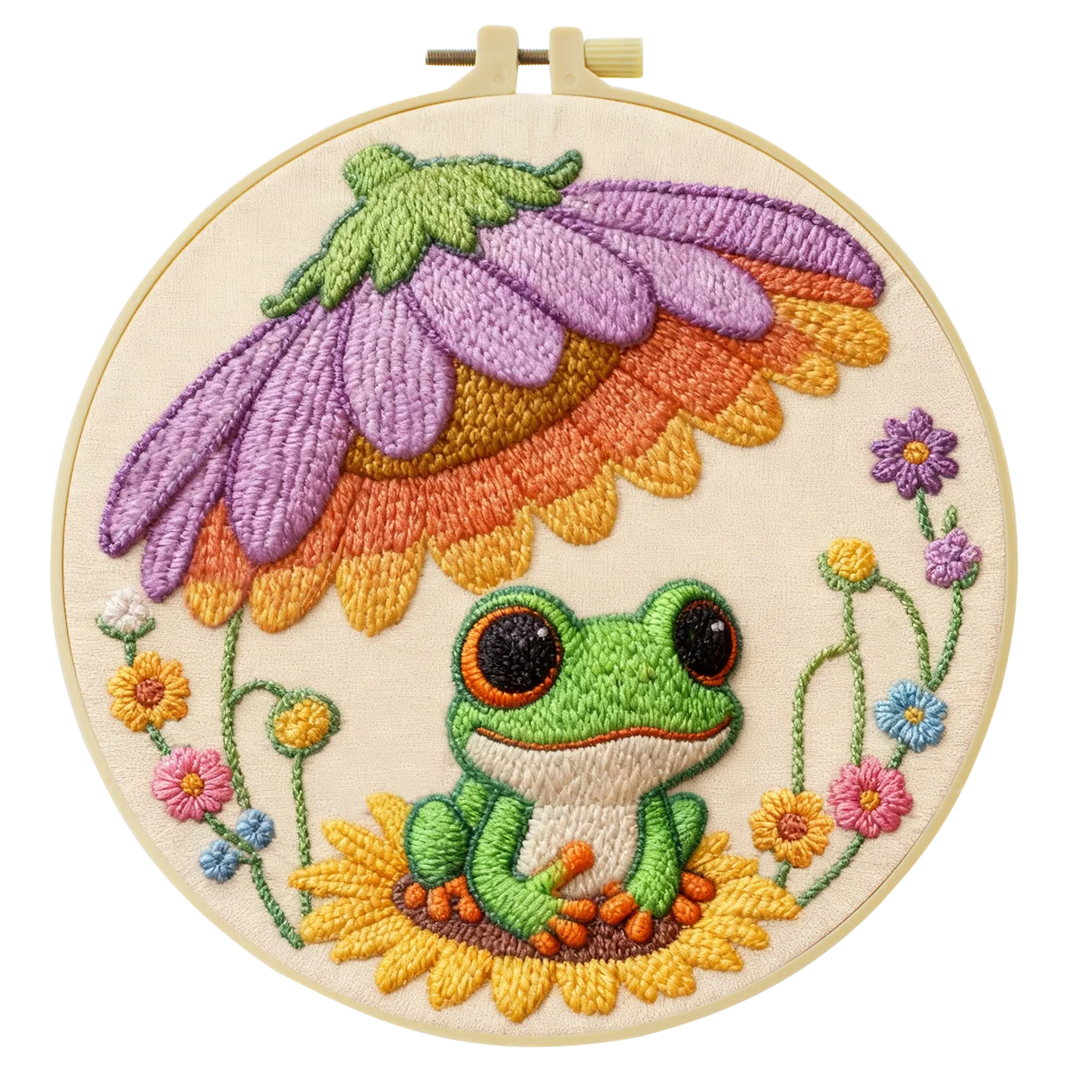 1 Stück 20X20CM/15X15CM 7,87/6,3 Zoll Frosch-Stickerei-Starter-Kit DIY-Kit DIY-Stickerei-Set Handarbeiten Nadelkunst Heimdekoration – Detail 3