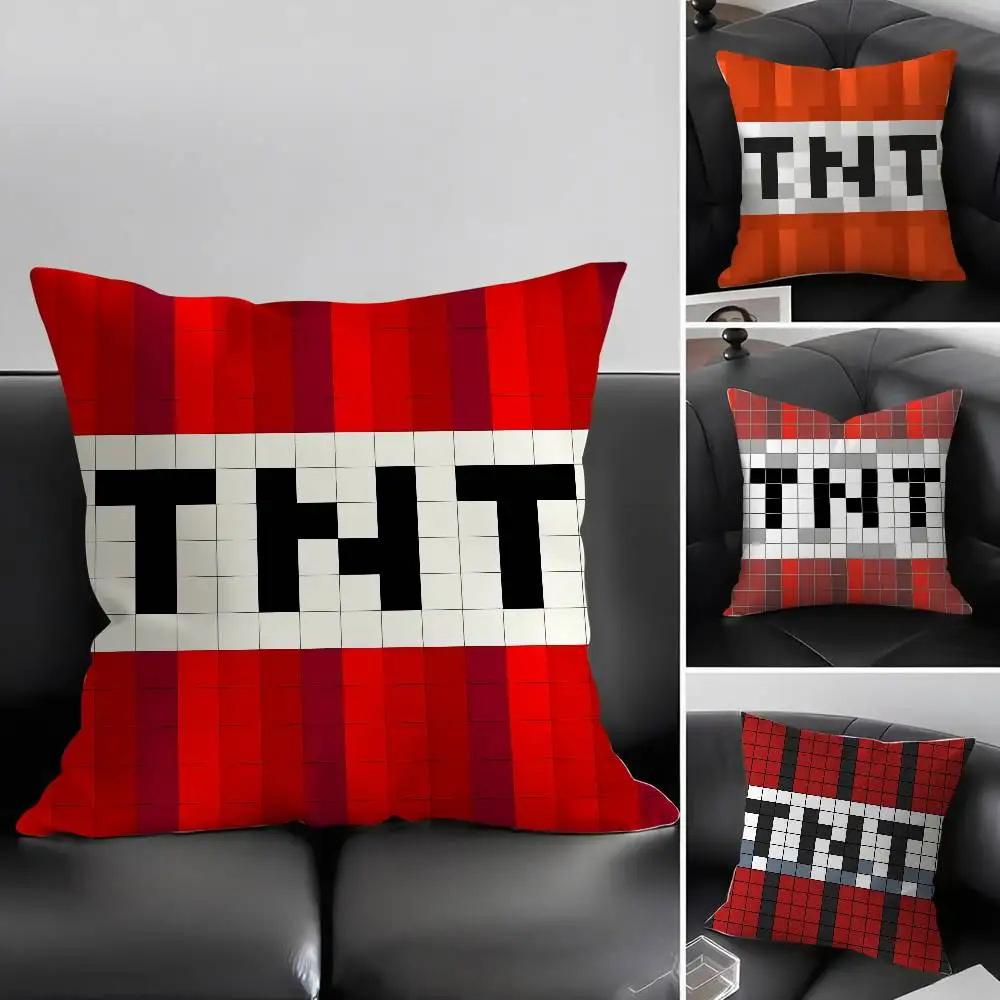 Game T-TNT Block Explosion Pillow Case Home Dorm Chair Back Short Plush Double-sided Printing Office Nap Time Cushion Cover
