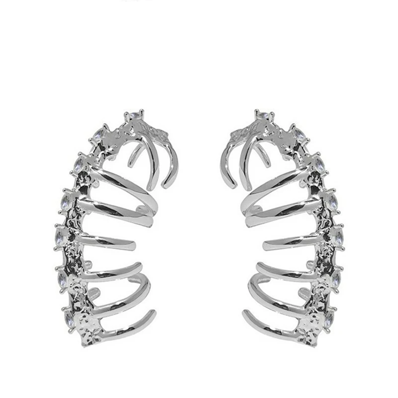 

New Y2K Vintage Fashion Elegant Punk Elf long ear clip Crystal Rhinestone Design Cool Ear Cuff Wrap Stud Clip Earring