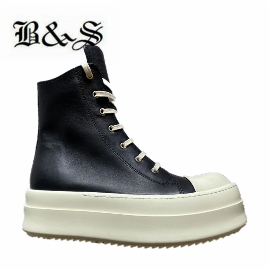 

Black& Street FW23ss Thick Sole Ramones Leather Sneakers Boots Luxur designer Botas