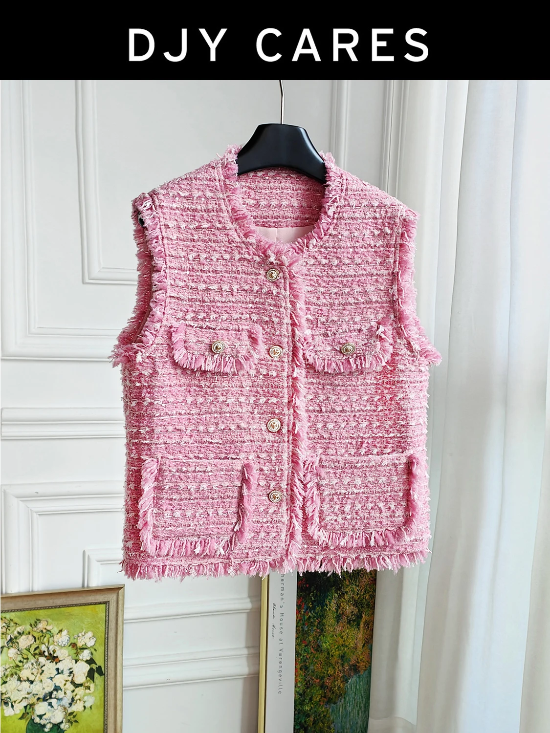 

Новый нежный розовый жилет с кисточками, большой размер