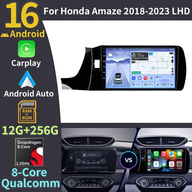 Android 16 Car Radio For Honda Amaze 2018 - 2023 BRV 2022 - 2023 Wireless Carplay Auto Multimedia Video Player Navigation stereo