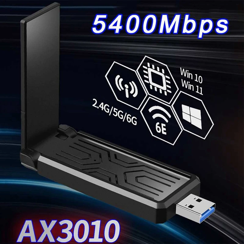 1 PCS 5400Mbps USB 3.0 Wireless Network Card USB Gigabit Ethernet Dongle For Windows 10 11 Black