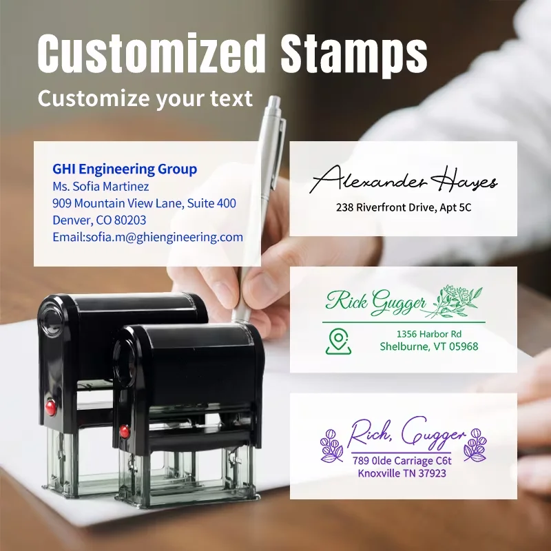 Customized Ink Return Stamps 5 SIZE - Personalized Rectangle Self-Printing Rubber Stamps with Clear Ink, Durable ABS Mater