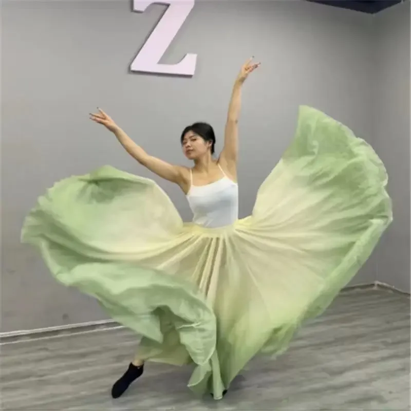 Women Ethnic Classical Modern Dance Training Skirt Gradient Elegant Performance Swing Skirt Wrap Ethereal 720 Degree Skirt