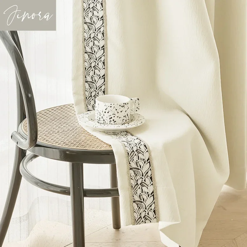 

French Cream Chenille Curtains for Bedroom Living Room High-end Light Luxury Blackout Antibacterial Curtain Customized Solid