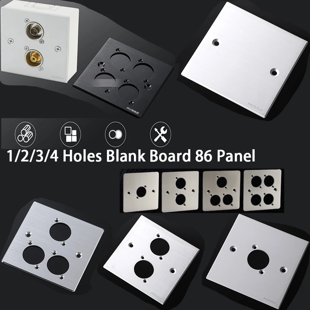 1/2/3/4 Holes Blank Board 86 Panel D Type XLR RCA Wall Sockets Audio Video Power Outlet Aluminum Alloy
