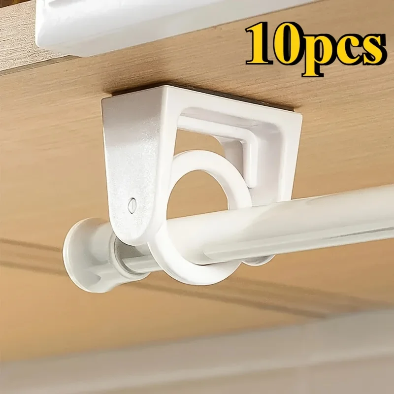 2 pcs 360° Swivel Tension Rod Holder - No Drill Strong Adhesive Hook for Towel & Shower Curtain Rods