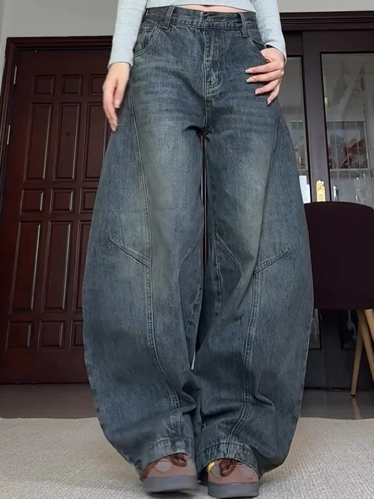 

American Style Washed Denim Wide Leg Jeans Men's Women's Casual High Street Retro Loose Slimming Comfortable Knife Pants