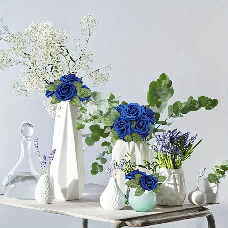 30 Stück künstliche blaue Rosen, gefälschte Schaumrosen mit Stielen, Hochzeit, Party, DIY-Dekoration, Kunstblume, Boho, Zuhause, Zimmer, Vasendekoration – Detail 8