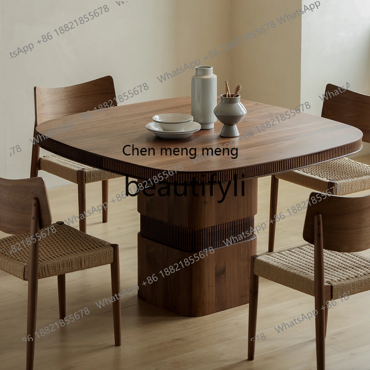 

Medieval black walnut square rounded corner dining table pure solid wood round table square table new Chinese retro