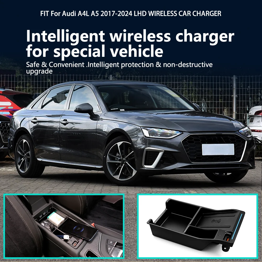 ل AudiA4L A5 2017 2018 2019 2020 2021-2024LHD حامل هاتف جبل شحن الوسادة شحن سريع اكسسوارات السيارات 15 واط شاحن لاسلكي