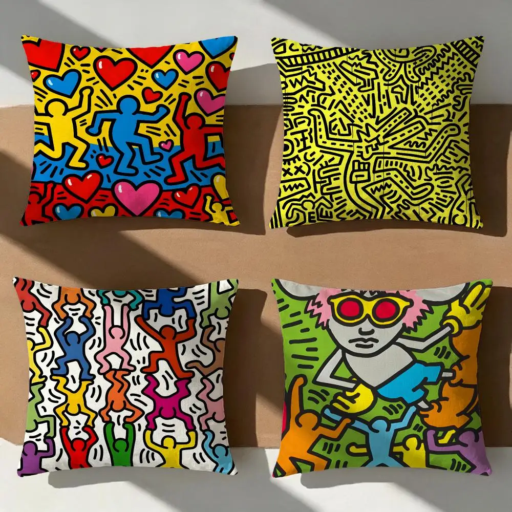 artist Keith Haring Cushion Cover Pillow Cover Nordic Minimalist Throw DoubleSided Print Cushion Case for Sofa Bedroom Decor