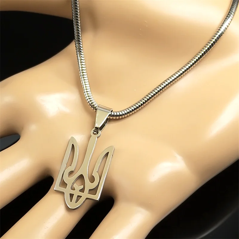 Fashion Ukraine Tryzub Trident Pendant Necklace for Women Men Stainless Steel Silver Color Magen National Emblem Choker Jewelry