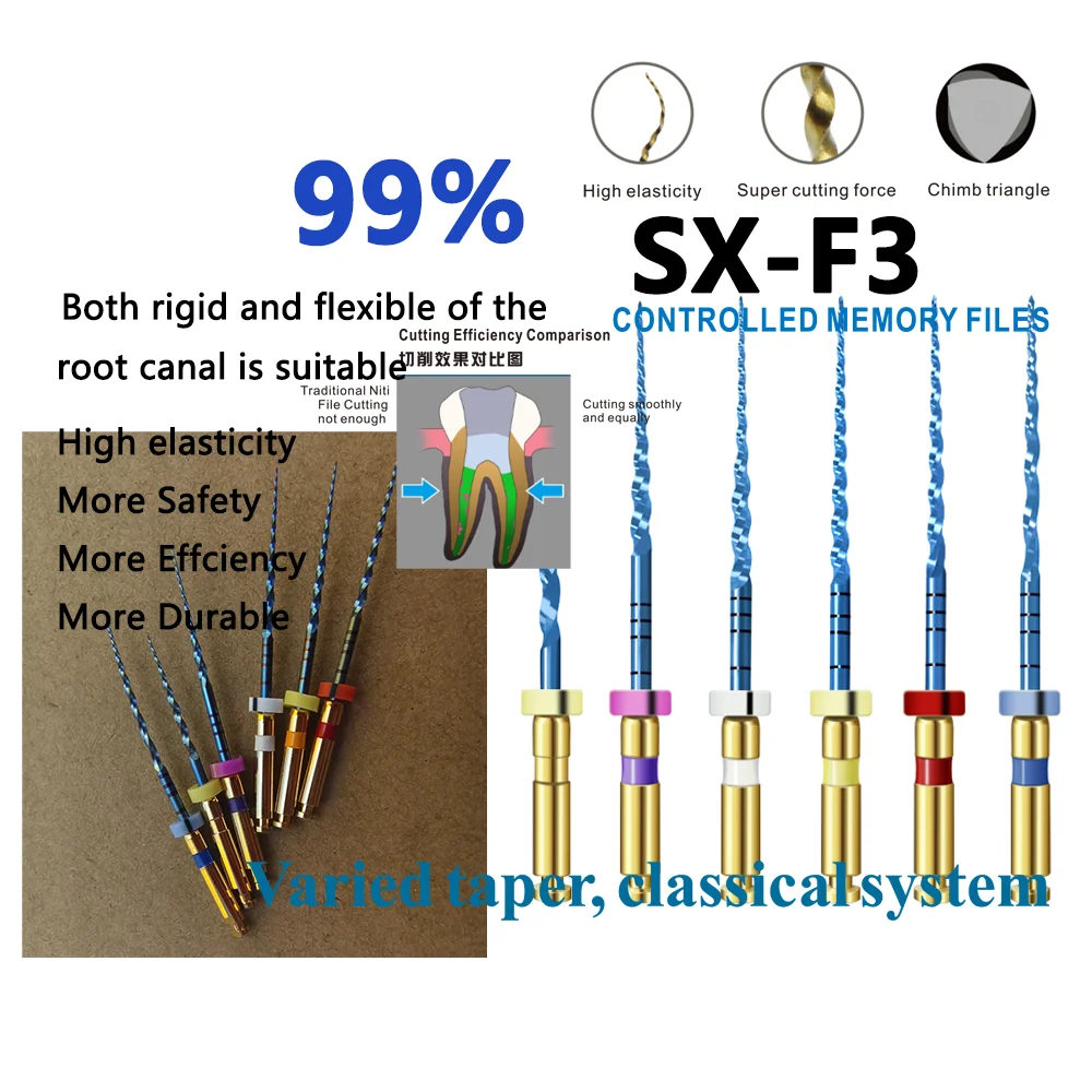 6pcs/Pack Dental Files Root Canal Use Rotary Heat Activated  Endodontic Files Rotating File Dentistry Instruments 25mm SX-F3 F4