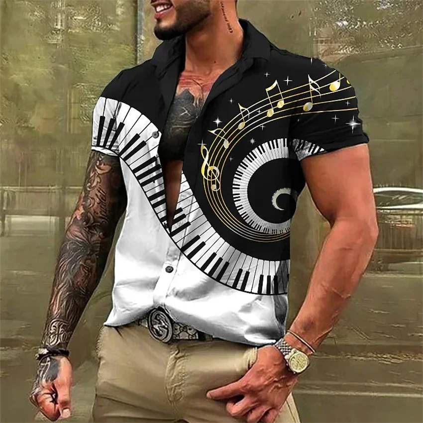 

Men's short-sleeved lapel fashion trend 2023 new musical instrument casual high-quality material European size men's clothing