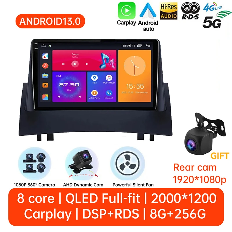 

For Renault Megane 2 2002 - 2009 Android 13 2Din 4G Car Radio Stereo Multimedia Video Player Navigation GPS Head Unit Carplay