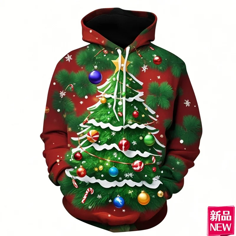 Autumn 3D Christmas Trees Printing Hoodies Merry Christmas Ornaments Graphic Hooded Sweatshirts Men Fashion Hooded Hoody Clothes