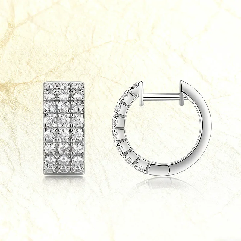 Three Rows of Closely Set Zircon Earrings, High-end, Exquisite, Fashionable, Casual, Fashionable, Refined, and Designed Jewelry