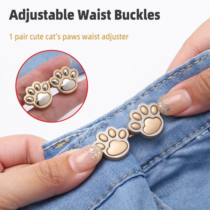 

1 Pair Adjustable Waist Buckles Cute Cat's Paw Adjuster Buttons for Jeans Pants Trousers Skirts Snap Button Waist Tightener