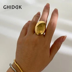GHIDBK High Polished Stainless Steel Solid Gold Plated Chunky Dome Full Finger Rings for Women Men Gothic Minimalist Jewelry