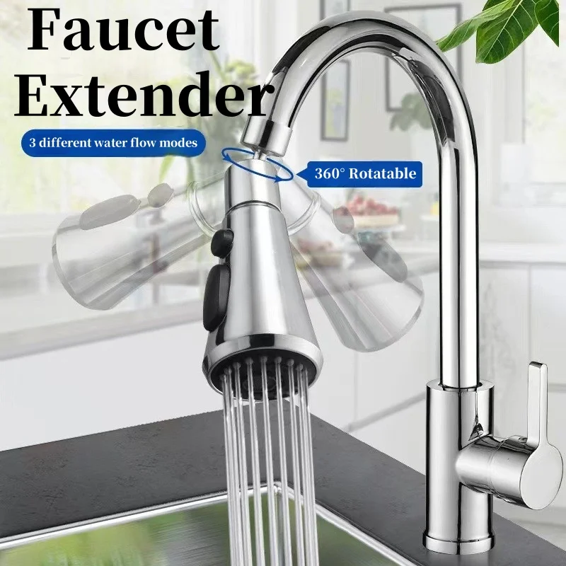 Wasserhahn-Extender, 360-Grad-Drehung, Sprühgerät, Spritzschutz, Wasserhahn-Booster, Dusche, wassersparend, 3-Modus-Wasserhahn-Belüfter, Ersatzkopf