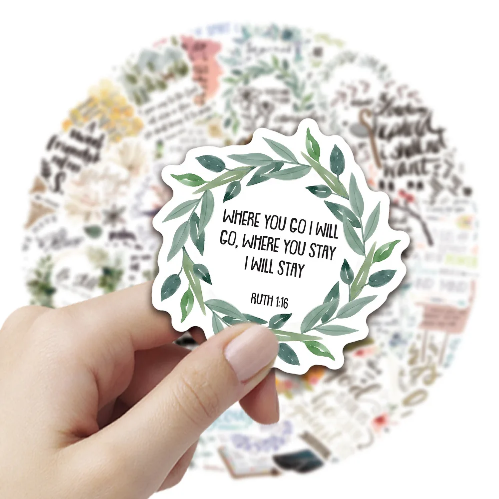 50PCS Neue Bibel Cartoon Aufkleber Inspirierende Zitate Kreative Graffiti Dekoration DIY Spielzeug Kühlschrank Laptop Gitarre Auto Fahrrad Aufkleber