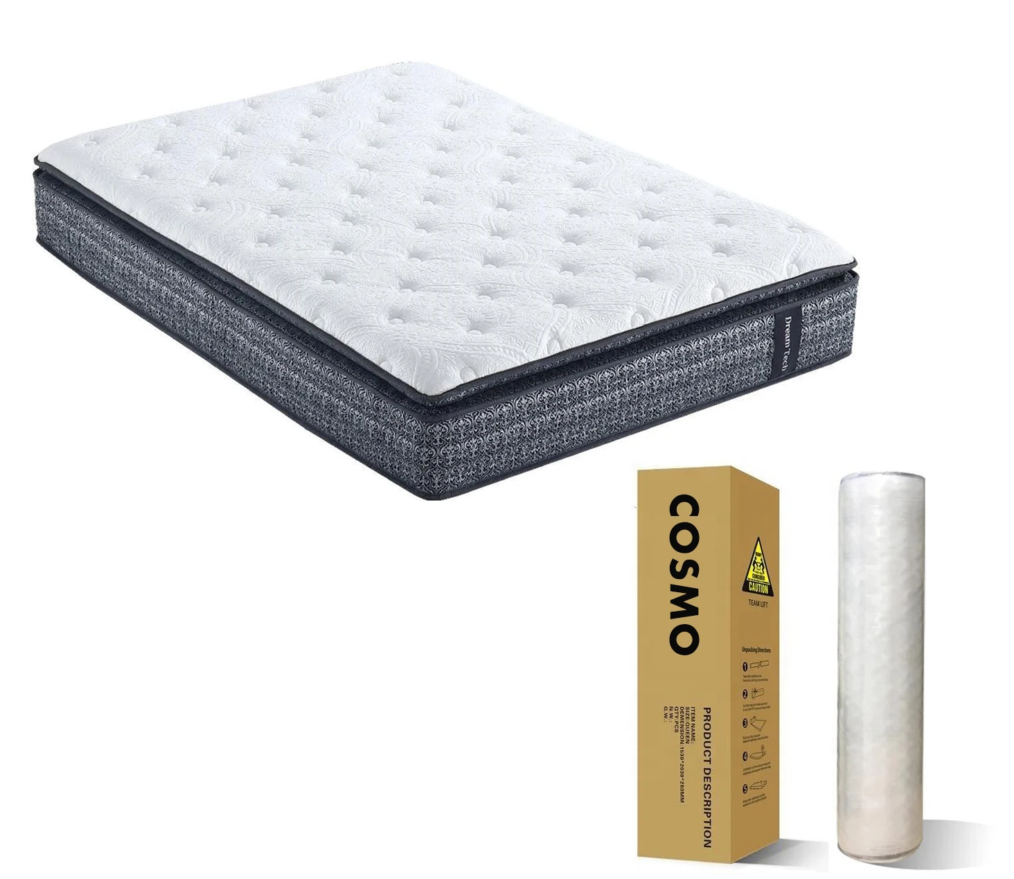 Hotel-Grade 8/10/12/14in Roll-Up Mattress for King/Queen Beds Natural Latex Memory Foam Twin-Pocket Spring Sleep Gel Bedrooms