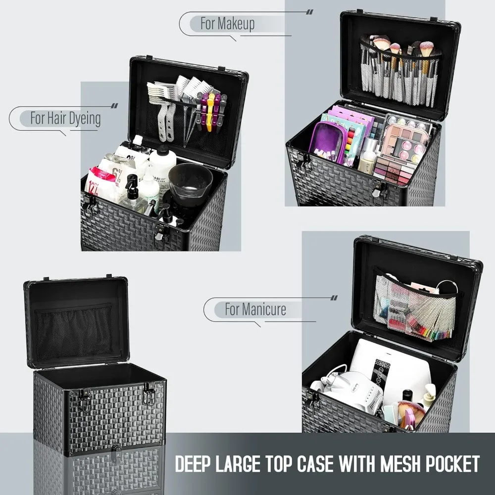 Salon Cart with 3 Drawers, Professional Trolley Cart for Beauty Salon, Rolling Train Case Makeup Organizer Case for Nail Tech