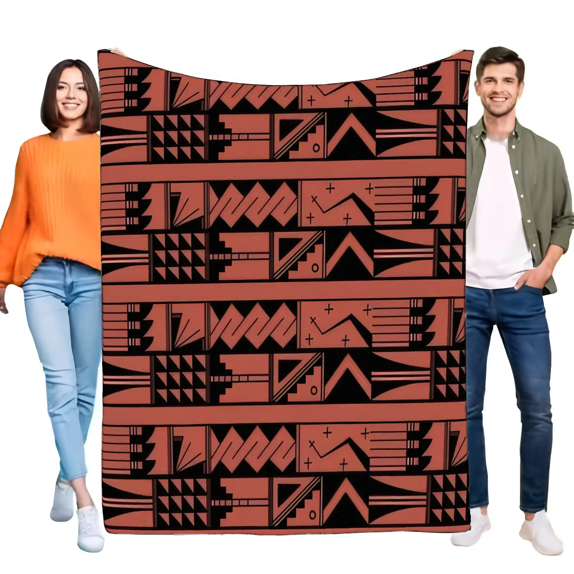 Ethnic Aztec Geometric Terracotta Abstract Blanket Soft Warm Cozy Lightweight Throw for Bed Sofa Home Decor Gift