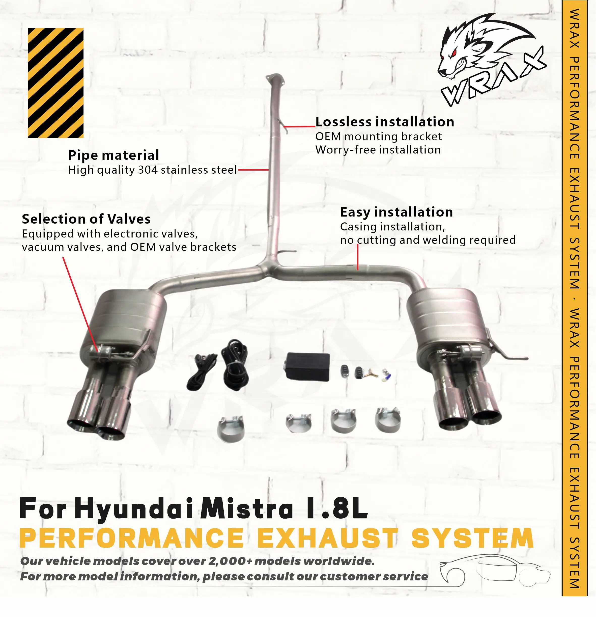 

Performance Boost Exhaust WRAX Stainless Steel Catback for Hyundai Mistra 1.8L Various Valve Options