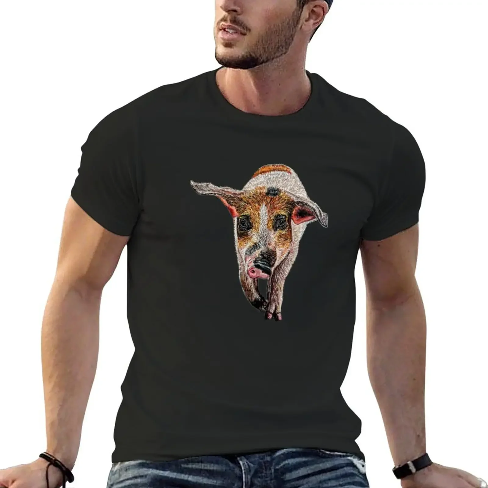 

Fia The Rescued Pig T-Shirt street wear vintage clothes graphic t shirt vintage mens t shirts pack