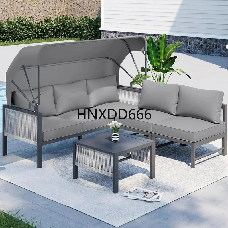 

Metal 4-Piece Modern Outdoor Patio Sectional Set with Retractable Canopy