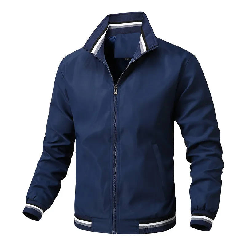 Spring-Autumn Men's Collared Casual Jacket - Versatile Solid Color Activewear Outerwear