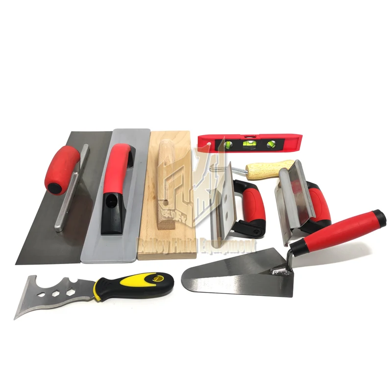 مجموعة أدوات يدوية للبناء مكونة من 10 قطع بما في ذلك مجرفة تنعيم وقياس مجرفة ومطحنة الجص وقاطع حافة مستوى الروح #4
