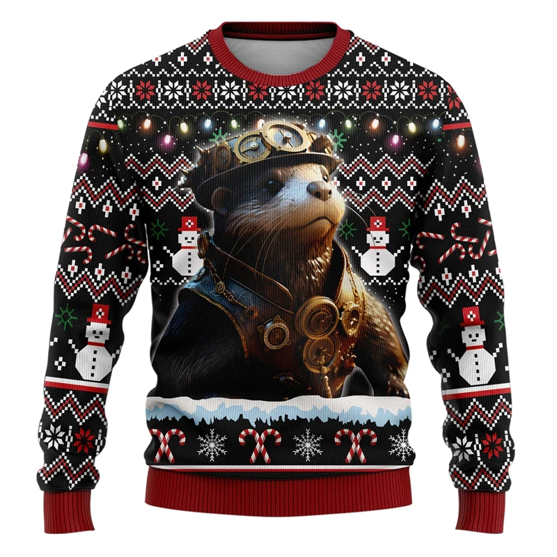 Mode Steampunk Tier Grafik Sweatshirts Uhr Zahnräder Hund Hase Bär Hässliche Weihnachten Pullover Junge Y2k Streetwear Kinder Pullover