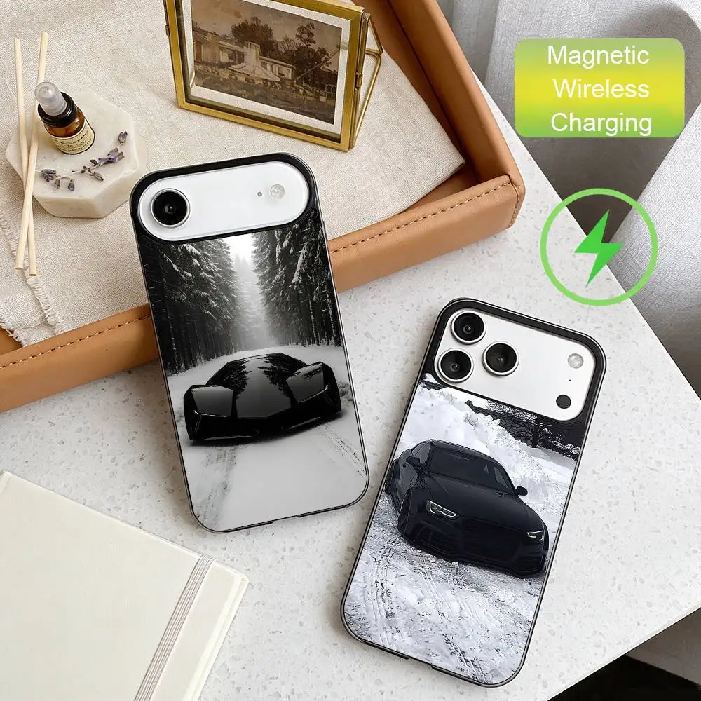 

Black performance car Phone Case For iPhone17,16,15,14,13,12,11 Max Black Wireless Charging Protecitve Cover