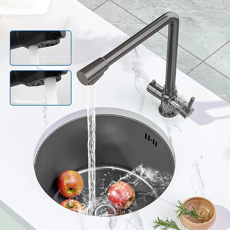 

Stainless Steel Kitchen Bar Counter Circular Sink Western Island Mini Vegetable Dishwashing Basin Thickened Under The Counter