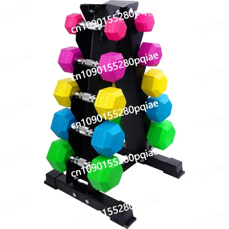 Colored Rubber Coated Hex Dumbbell Weight Set and Storage Rack, Multiple Packages