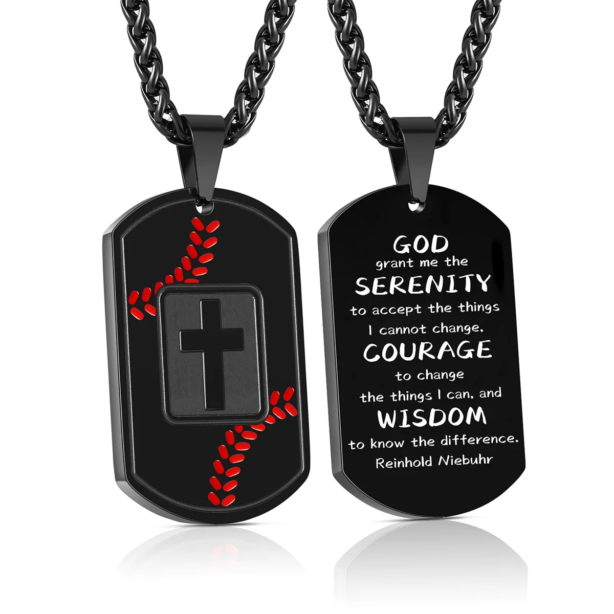 Baseball Cross Dog Tag Necklace for Men Stainless Steel Bible Verse Pendant Religious Communion  Baptism Sports Jewelry Gift