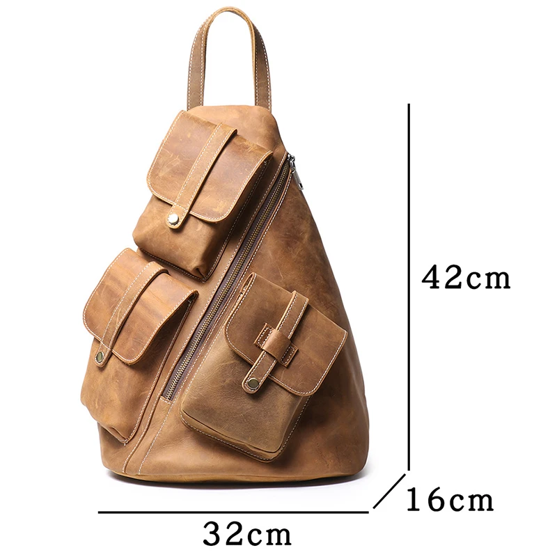 New Vintage Backpack Men's Head Layer Cowhide Satchel Bag Large Capacity Lightweight Leather Travel Backpacks