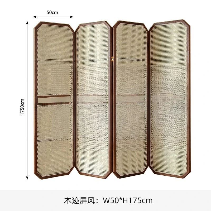 Japanese-style solid wood folding screen rattan partition living room entrance retro new Chinese-style home living room screen