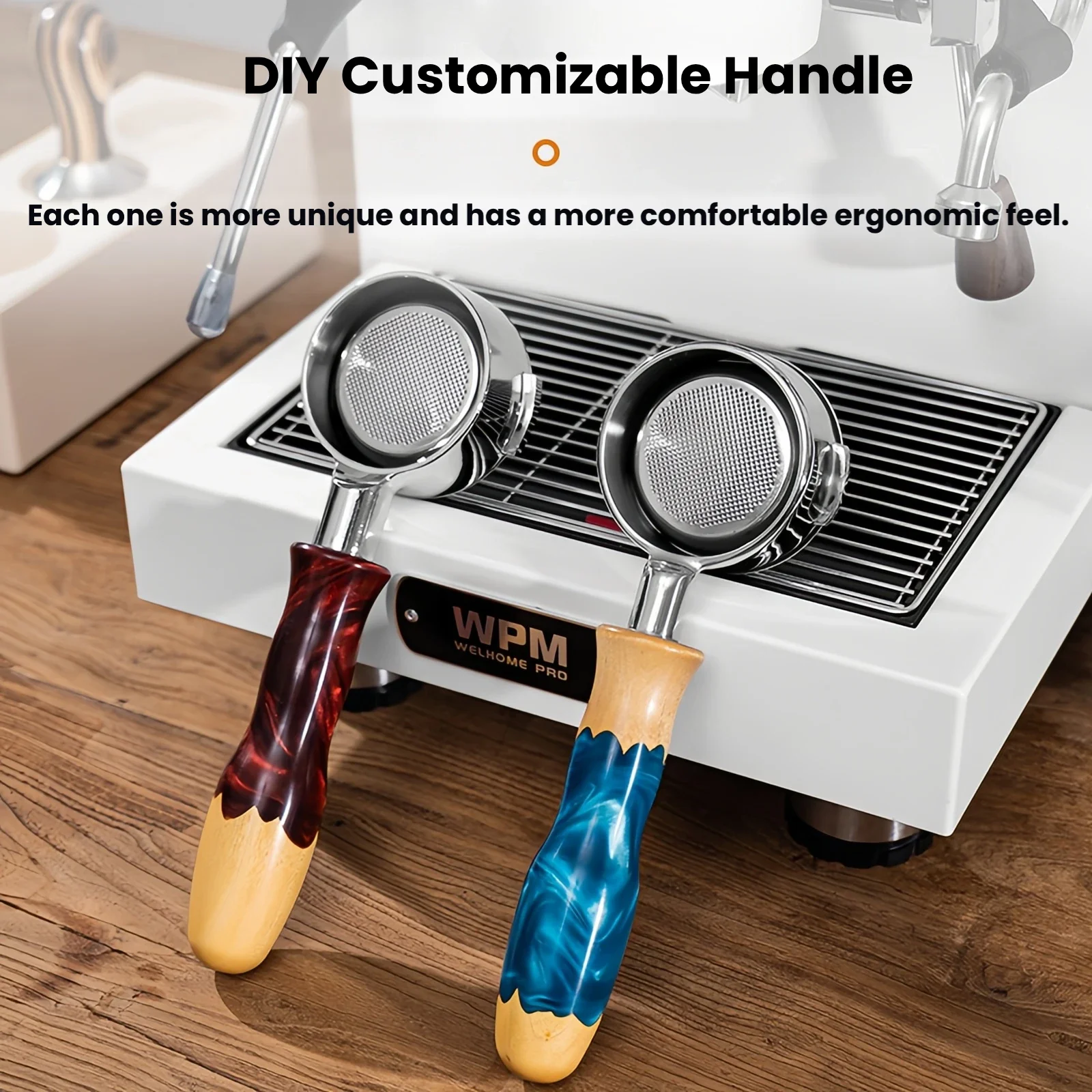 M10 thread resin splicing solid wood handle coffee machine modification handle handle wood and resin design coffee handle